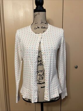 Merona White Cardigan with Pink and Gray Polka Dots